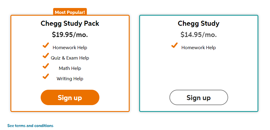 chegg study và chegg pack